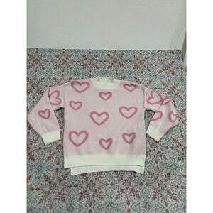 Major Label Group Pink Heart Knit Sweater Womens Large Valentines Day Pullover
